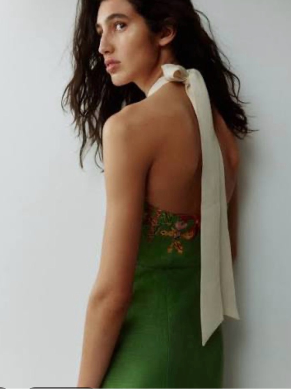 H&M Premium women's Linen-blend Green and Floral Midi Dress - Picture 10 of 15
